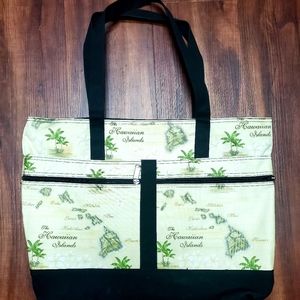 THE HAWAIIAN ISLANDS TOTE/BEACH BAG IN BLK & CREAM